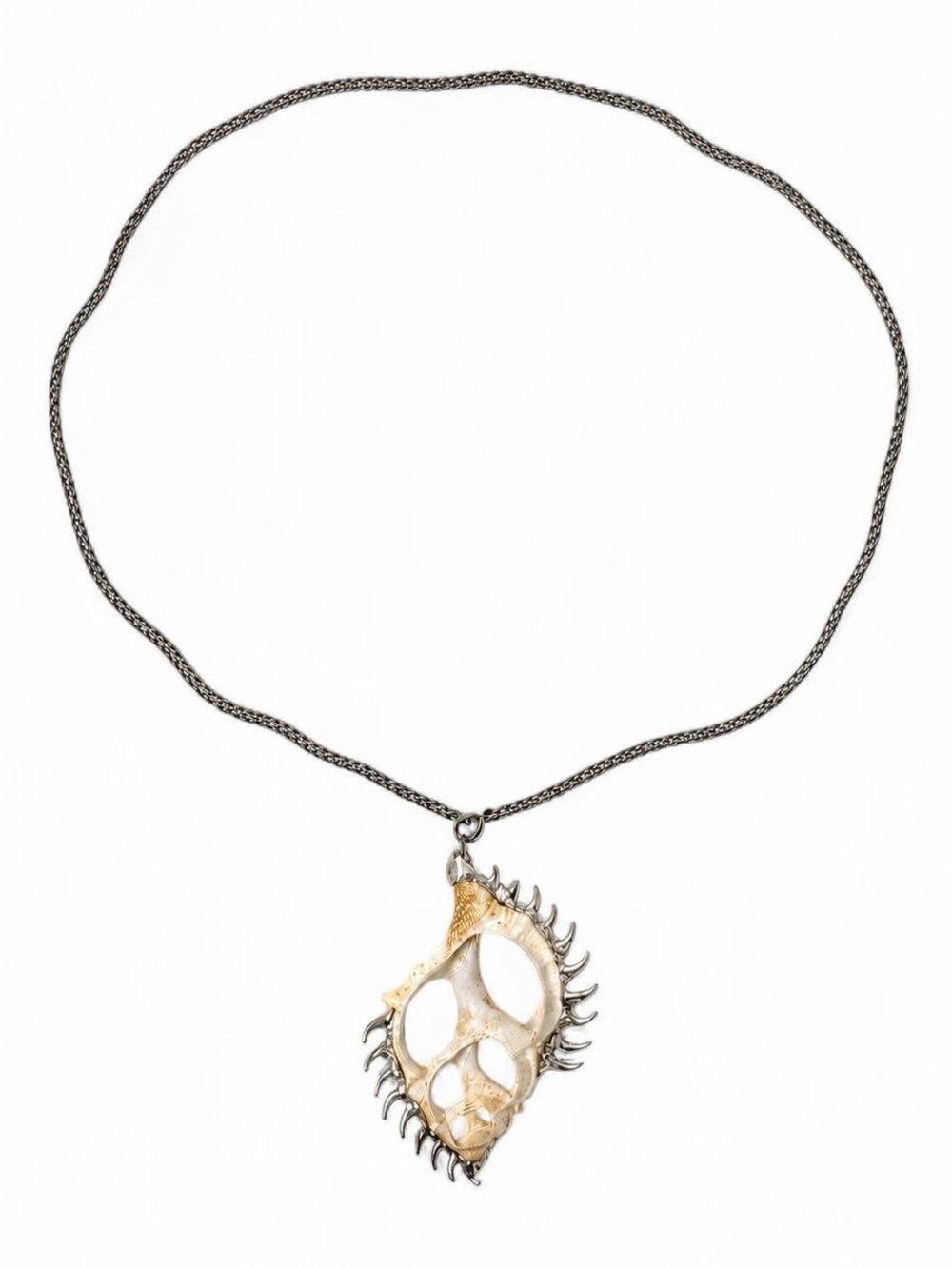 Shell Pendant Spike Necklace Silver Tone Alt Goth Coastal Punk